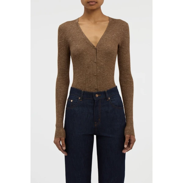 Gabriela Hearst Aiste Knit Cardigan in Chestnut Cashmere Silk with Hemp, view 2
