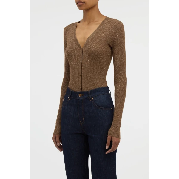 Gabriela Hearst Aiste Knit Cardigan in Chestnut Cashmere Silk with Hemp, view 3