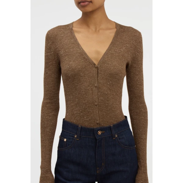 Gabriela Hearst Aiste Knit Cardigan in Chestnut Cashmere Silk with Hemp, view 5