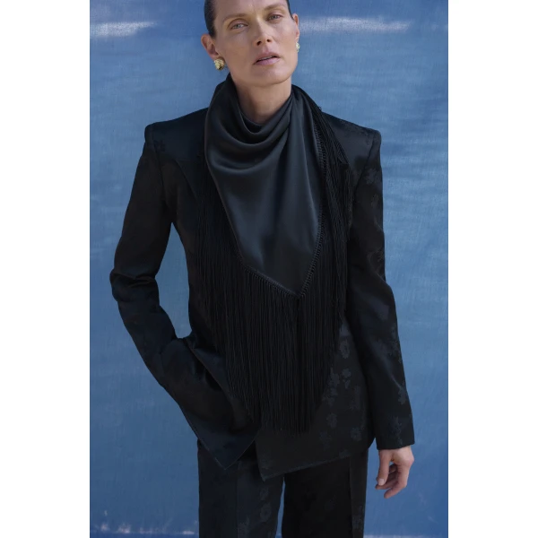 Gabriela Hearst Aleah Blazer in Black Embroidered Silk, view 2