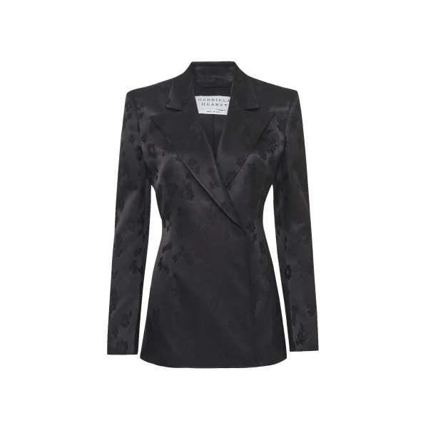 Gabriela Hearst Aleah Blazer in Black Embroidered Silk, view 6