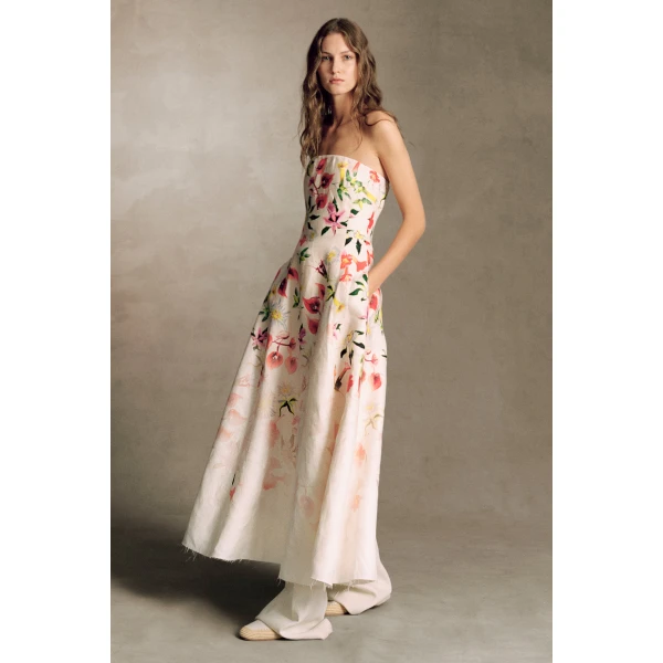 Gabriela Hearst Alessia Strapless Maxi Dress in Uruguayan Flowers Printed Linen, view 2