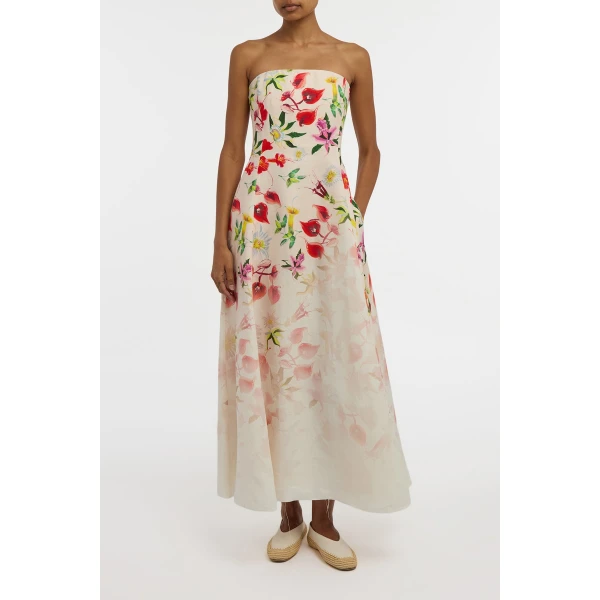 Gabriela Hearst Alessia Strapless Maxi Dress in Uruguayan Flowers Printed Linen, view 3