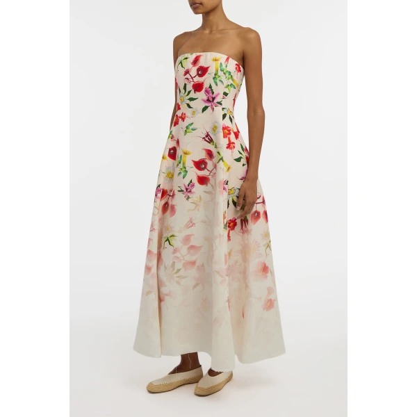 Gabriela Hearst Alessia Strapless Maxi Dress in Uruguayan Flowers Printed Linen, view 4