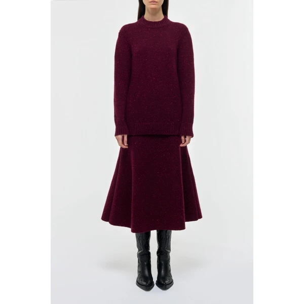 Gabriela Hearst Alfie Knit Sweater in Bordeaux Speckled Aran Cashmere, view 3