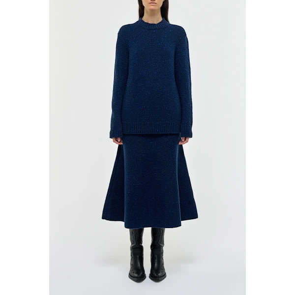 Gabriela Hearst Alfie Knit Sweater in Electric Navy Speckled Aran Cashmere, view 2