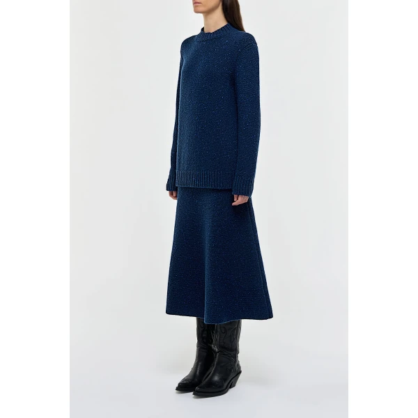 Gabriela Hearst Alfie Knit Sweater in Electric Navy Speckled Aran Cashmere, view 3