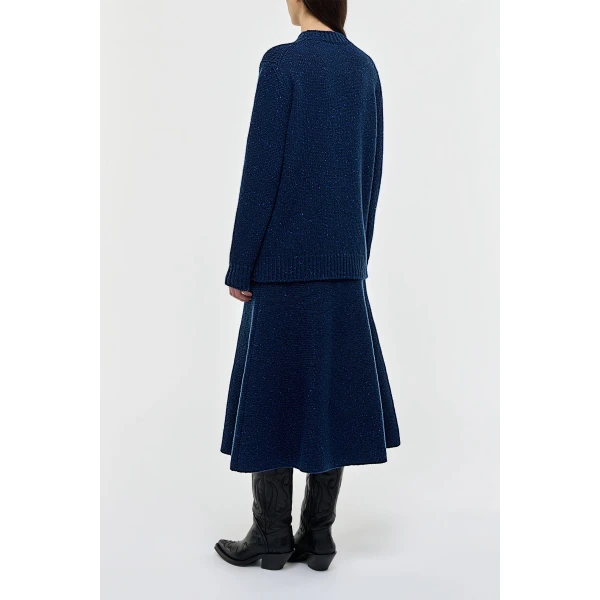 Gabriela Hearst Alfie Knit Sweater in Electric Navy Speckled Aran Cashmere, view 4