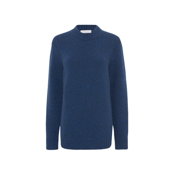 Gabriela Hearst Alfie Knit Sweater in Electric Navy Speckled Aran Cashmere, view 6