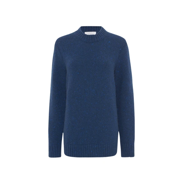 Gabriela Hearst Alfie Knit Sweater in Electric Navy Speckled Aran Cashmere