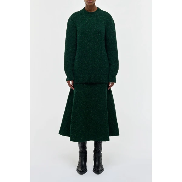 Gabriela Hearst Alfie Knit Sweater in English Green Speckled Aran Cashmere, view 3