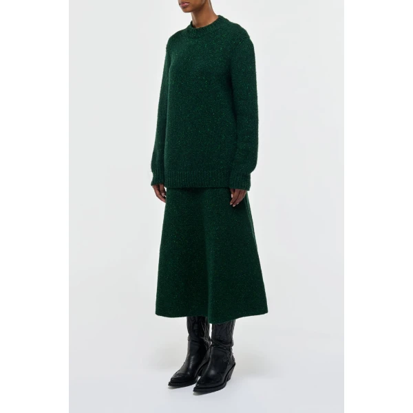 Gabriela Hearst Alfie Knit Sweater in English Green Speckled Aran Cashmere, view 4