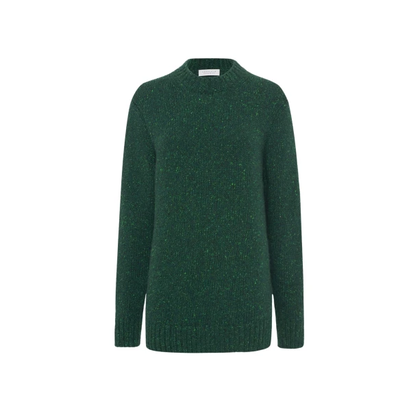 Gabriela Hearst Alfie Knit Sweater in English Green Speckled Aran Cashmere