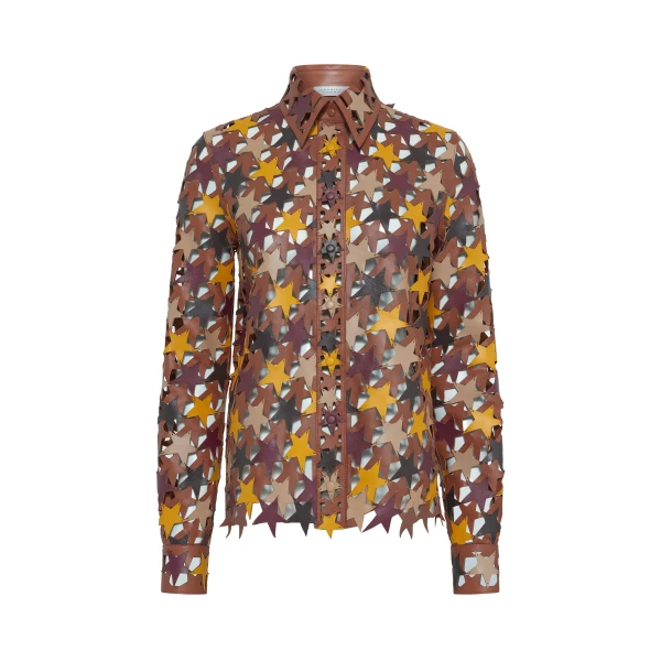 Gabriela Hearst Aluma Patchwork Stars Shirt in Mutli Nappa Leather, view 6