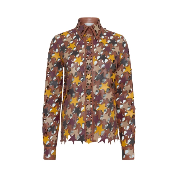 Gabriela Hearst Aluma Patchwork Stars Shirt in Mutli Nappa Leather