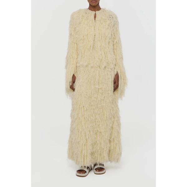 Gabriela Hearst Amina Fringe Knit Jacket in Off White Silk Cashmere, view 2