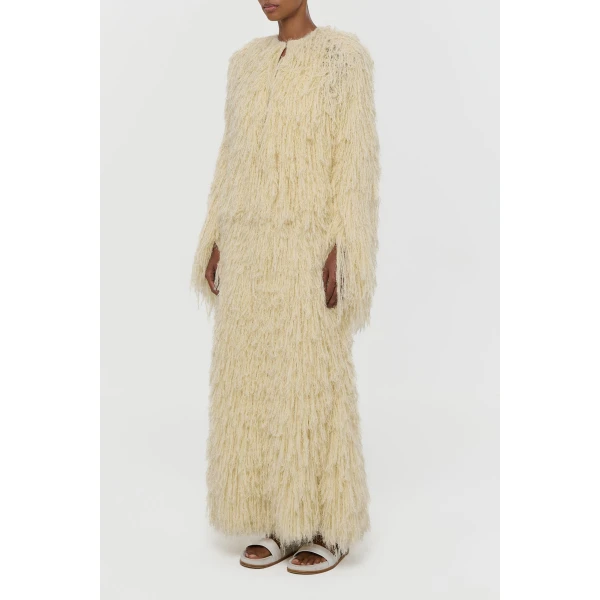 Gabriela Hearst Amina Fringe Knit Jacket in Off White Silk Cashmere, view 3