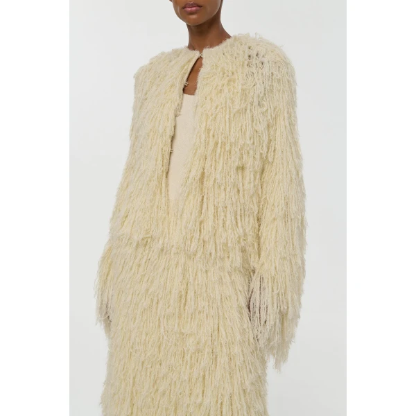 Gabriela Hearst Amina Fringe Knit Jacket in Off White Silk Cashmere, view 5