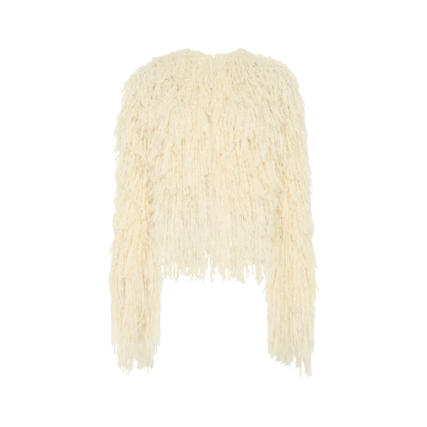 Gabriela Hearst Amina Fringe Knit Jacket in Off White Silk Cashmere, view 6