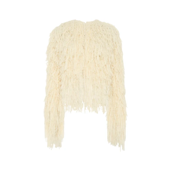 Gabriela Hearst Amina Fringe Knit Jacket in Off White Silk Cashmere