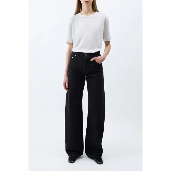Gabriela Hearst Amoret Barrel-leg Jean in Black Recycled Cotton Denim, view 3
