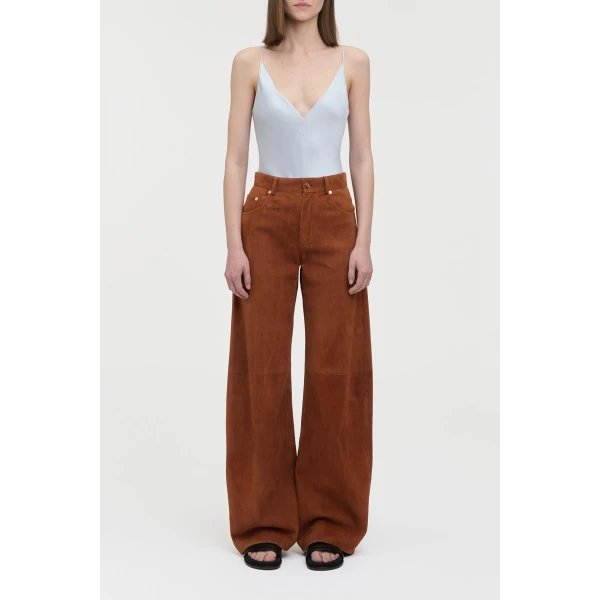 Gabriela Hearst Amoret Barrel-leg Jean in Cognac Suede, view 3