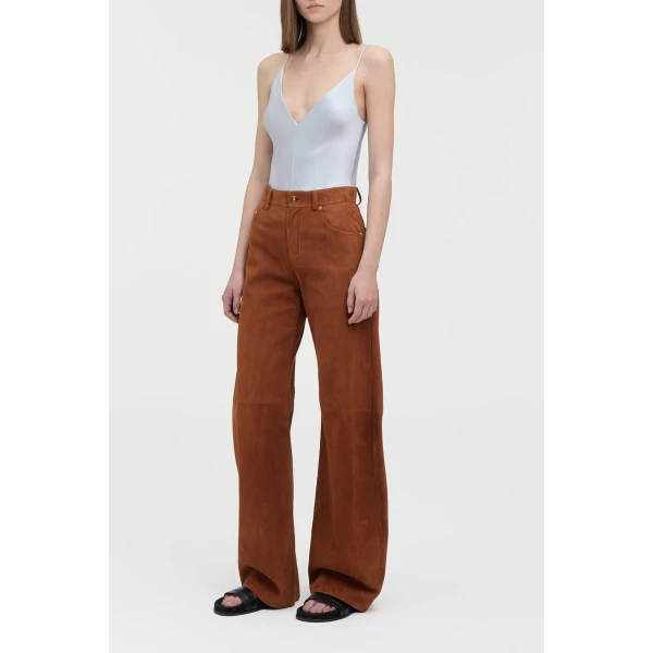 Gabriela Hearst Amoret Barrel-leg Jean in Cognac Suede, view 4