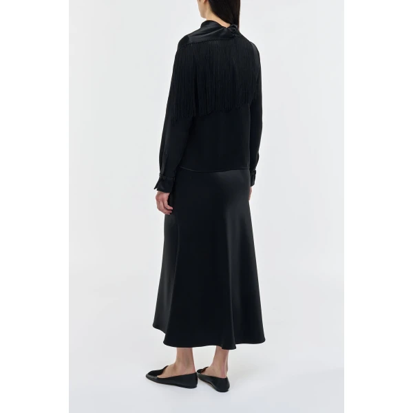 Gabriela Hearst Anderson Fringe Scarf Top in Black Silk Satin, view 5