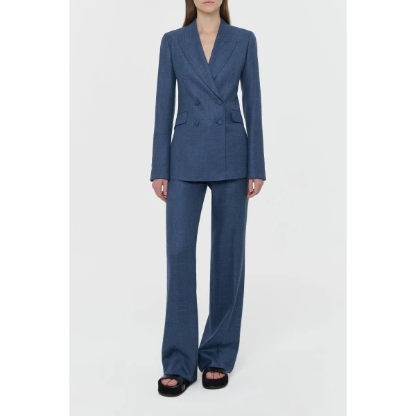 Gabriela Hearst Angela Blazer in Denim Virgin Wool Silk with Linen, view 2
