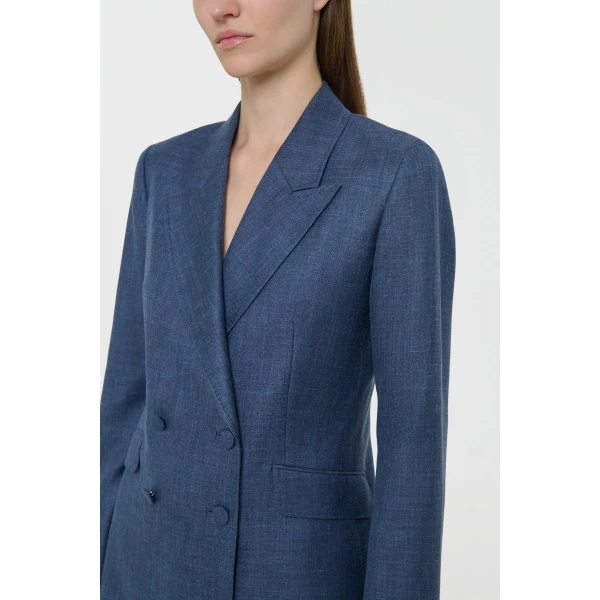 Gabriela Hearst Angela Blazer in Denim Virgin Wool Silk with Linen, view 5