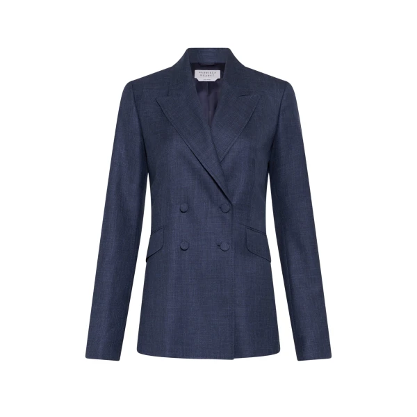 Gabriela Hearst Angela Blazer in Denim Virgin Wool Silk with Linen