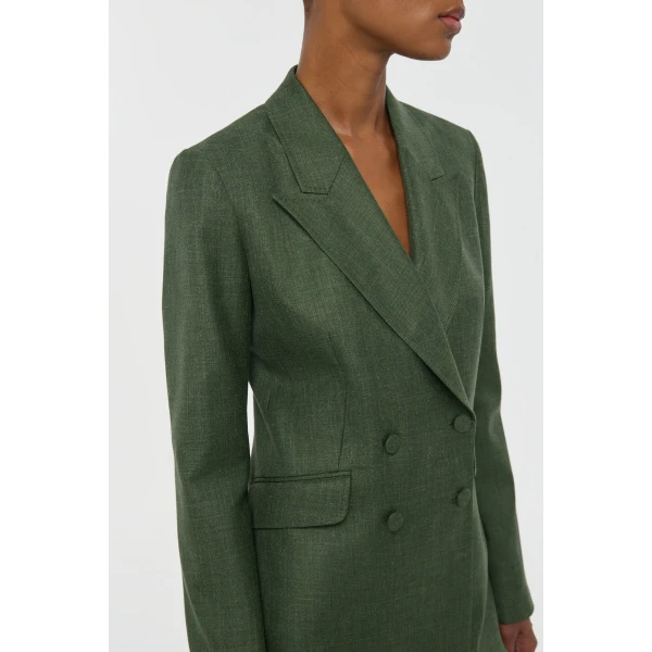Gabriela Hearst Angela Blazer in Olive Virgin Wool Silk with Linen, view 5