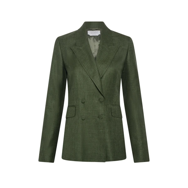 Gabriela Hearst Angela Blazer in Olive Virgin Wool Silk with Linen, view 6