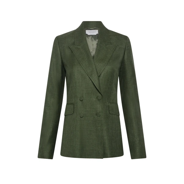 Gabriela Hearst Angela Blazer in Olive Virgin Wool Silk with Linen
