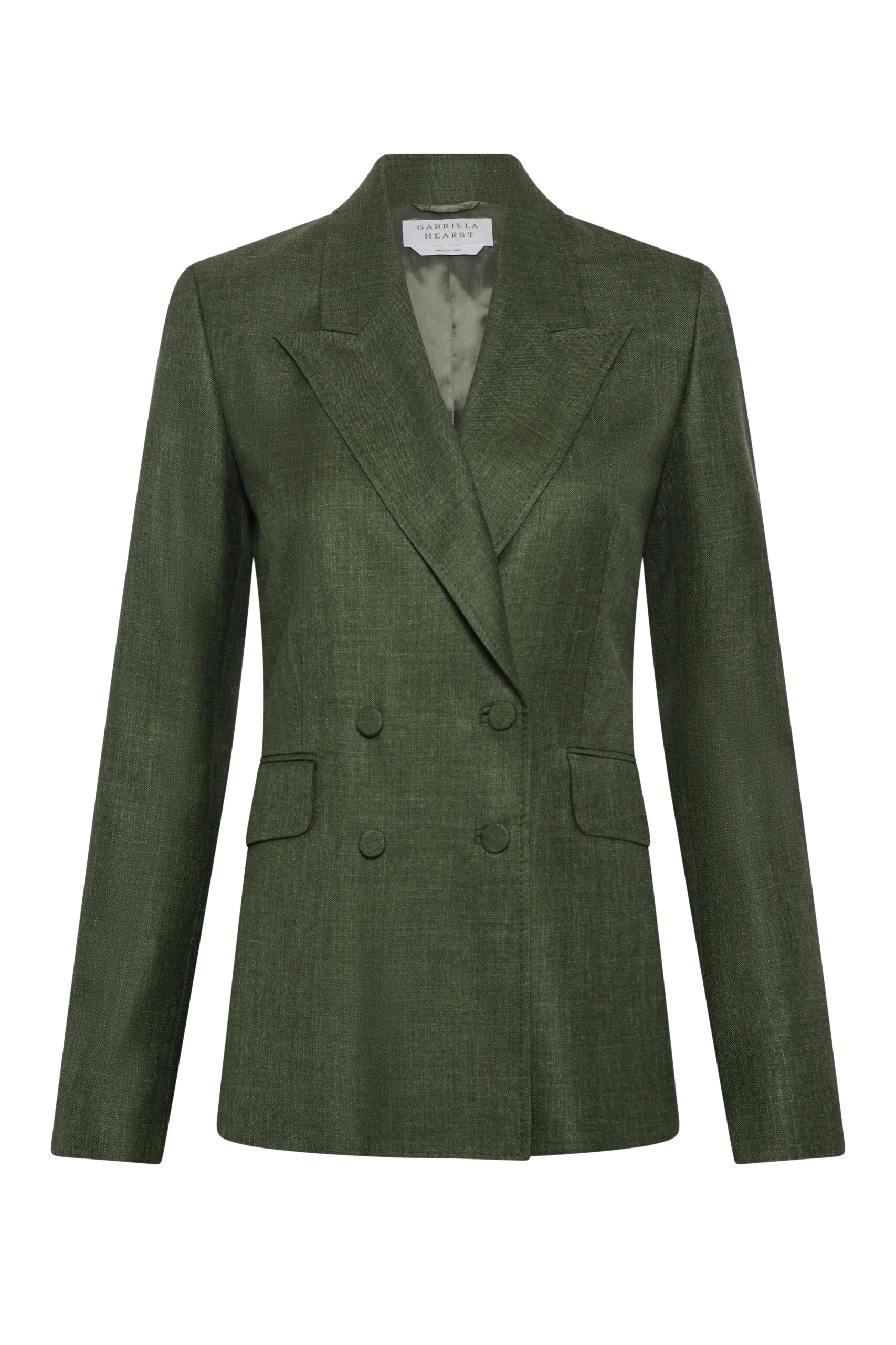 Gabriela Hearst Angela Blazer in Olive Virgin Wool Silk with Linen