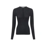 Gabriela Hearst Anges Knit Henley in Black Cashmere Silk with Hemp