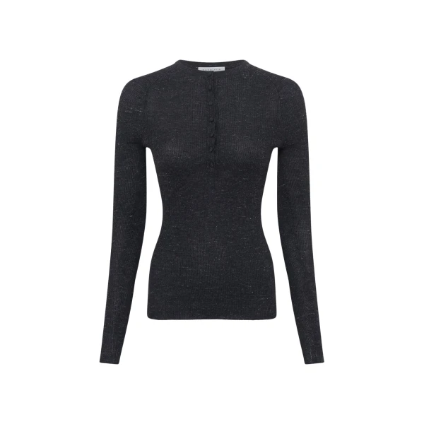 Gabriela Hearst Anges Knit Henley in Black Cashmere Silk with Hemp