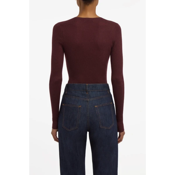 Gabriela Hearst Anges Knit Henley in Bordeaux Cashmere Silk with Hemp, view 4