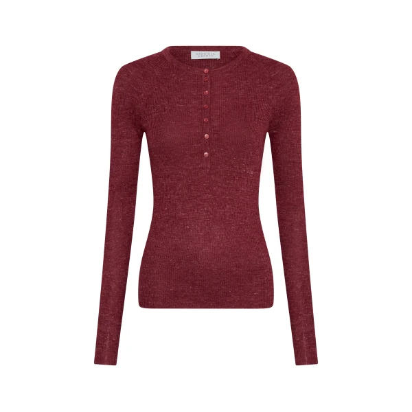Gabriela Hearst Anges Knit Henley in Bordeaux Cashmere Silk with Hemp, view 6