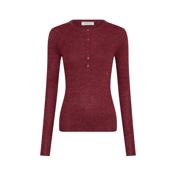 Gabriela Hearst Anges Knit Henley in Bordeaux Cashmere Silk with Hemp