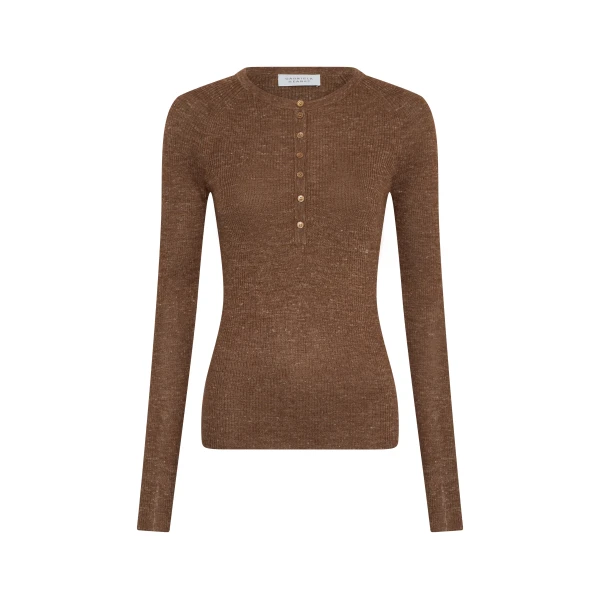 Gabriela Hearst Anges Knit Henley in Chestnut Cashmere Silk with Hemp, view 2