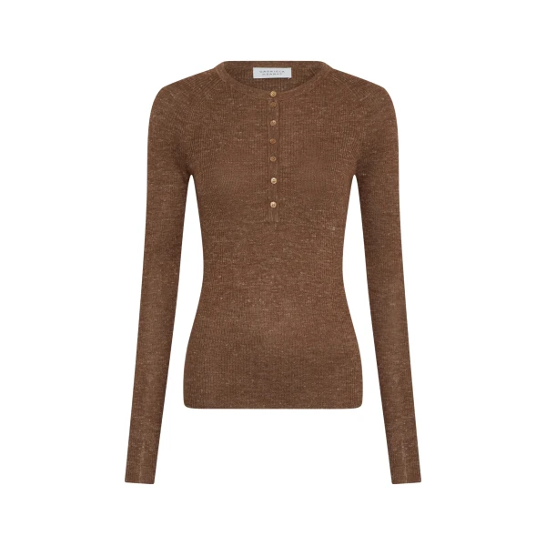 Gabriela Hearst Anges Knit Henley in Chestnut Cashmere Silk with Hemp