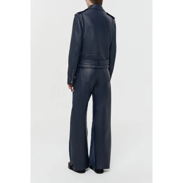 Gabriela Hearst Anton Biker Jacket in Dark Navy Textured Leather, view 4