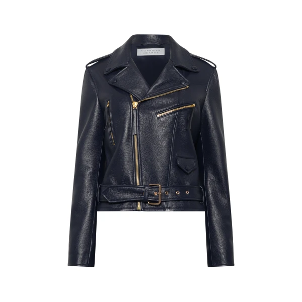 Gabriela Hearst Anton Biker Jacket in Dark Navy Textured Leather