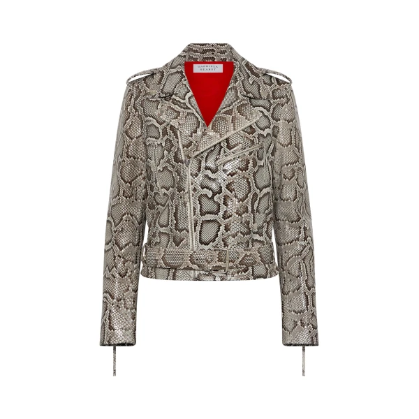 Gabriela Hearst Anton Biker Jacket in Greyscale Inversa™ Snakeskin, view 6