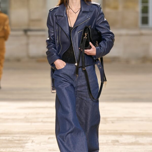 Gabriela Hearst Anton Moon Biker Jacket in Dark Navy Textured Leather, view 3