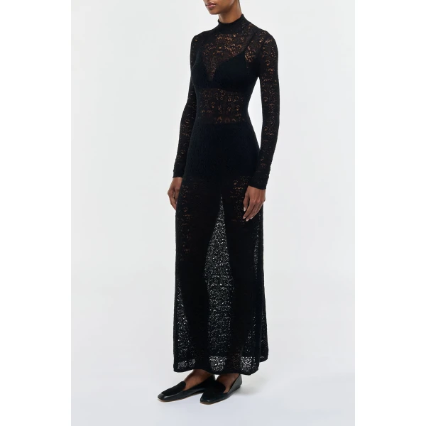 Gabriela Hearst Anya Knit Maxi Dress in Black Merino Wool Cashmere, view 3