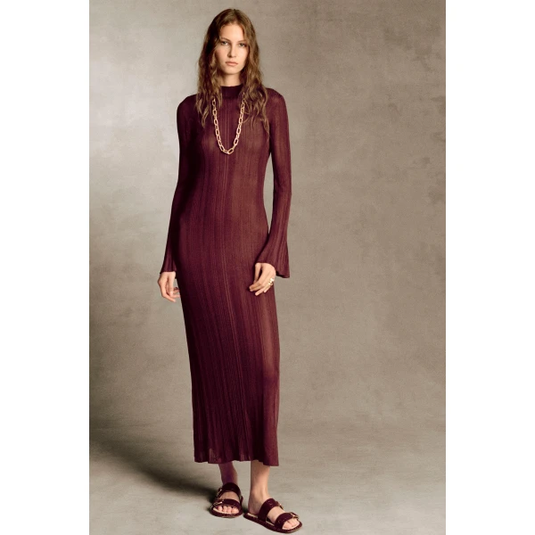Gabriela Hearst Atira Knit Maxi Dress in Bordeaux Silk, view 2