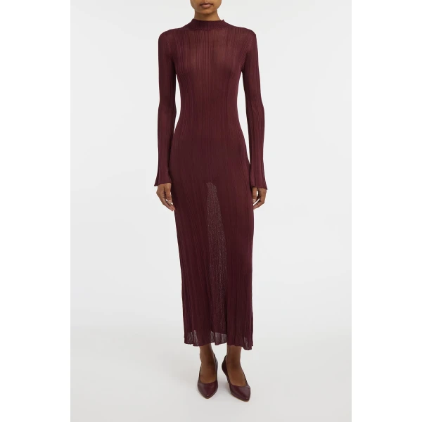 Gabriela Hearst Atira Knit Maxi Dress in Bordeaux Silk, view 3