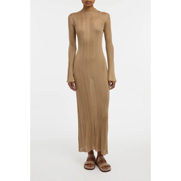 Gabriela Hearst Atira Knit Maxi Dress in Camel Silk, view 3